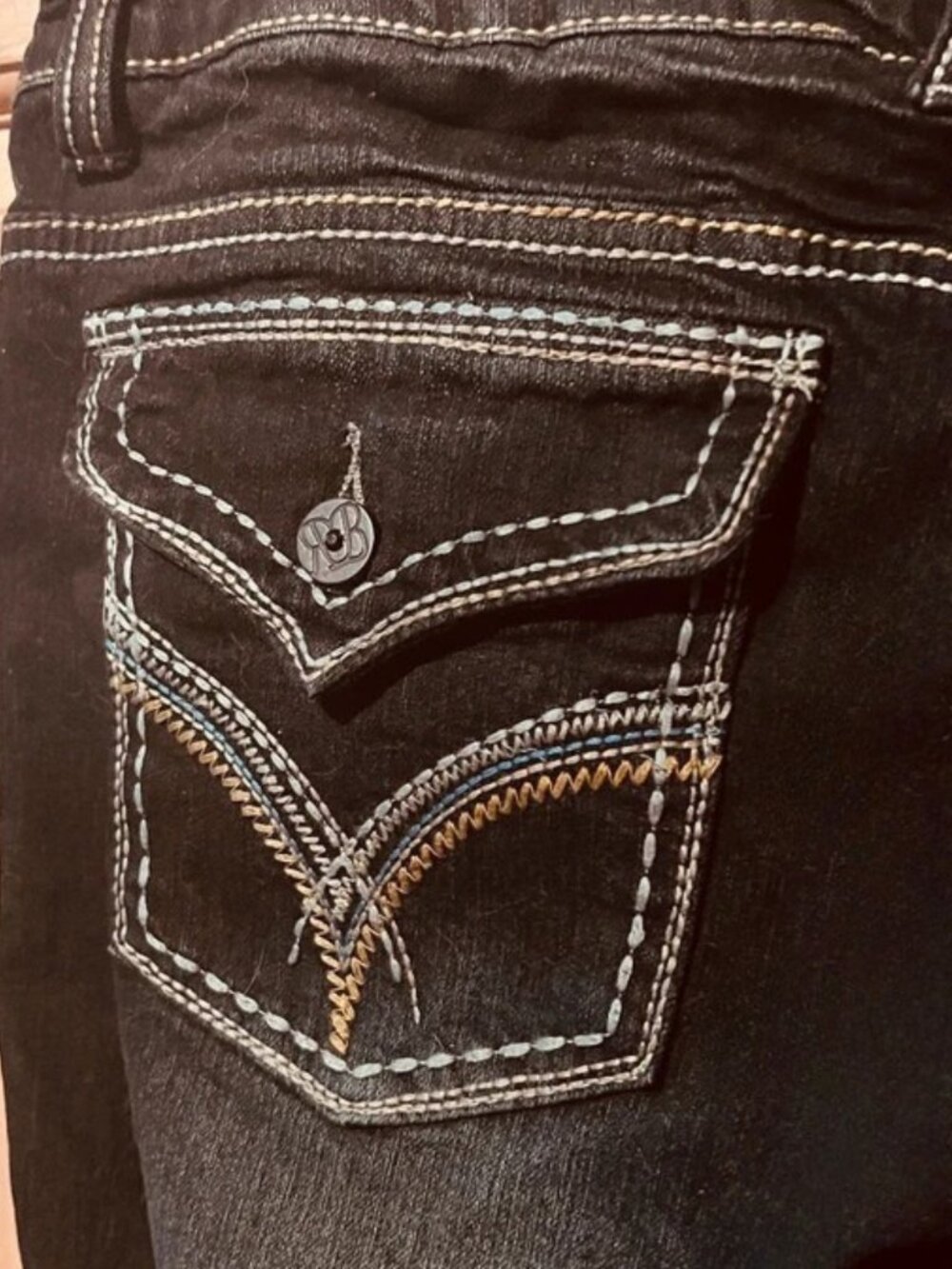 Premium Royal Blue NEW Boot Cut Reverse Stitch Western Indigo Jeans Size 13 32W - Picture 7 of 8
